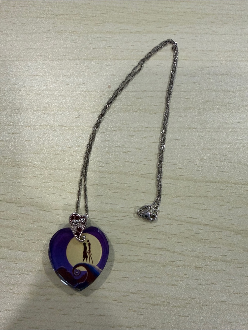 Disney Purple and Yellow Heart Pendant Necklace with Silver Chain